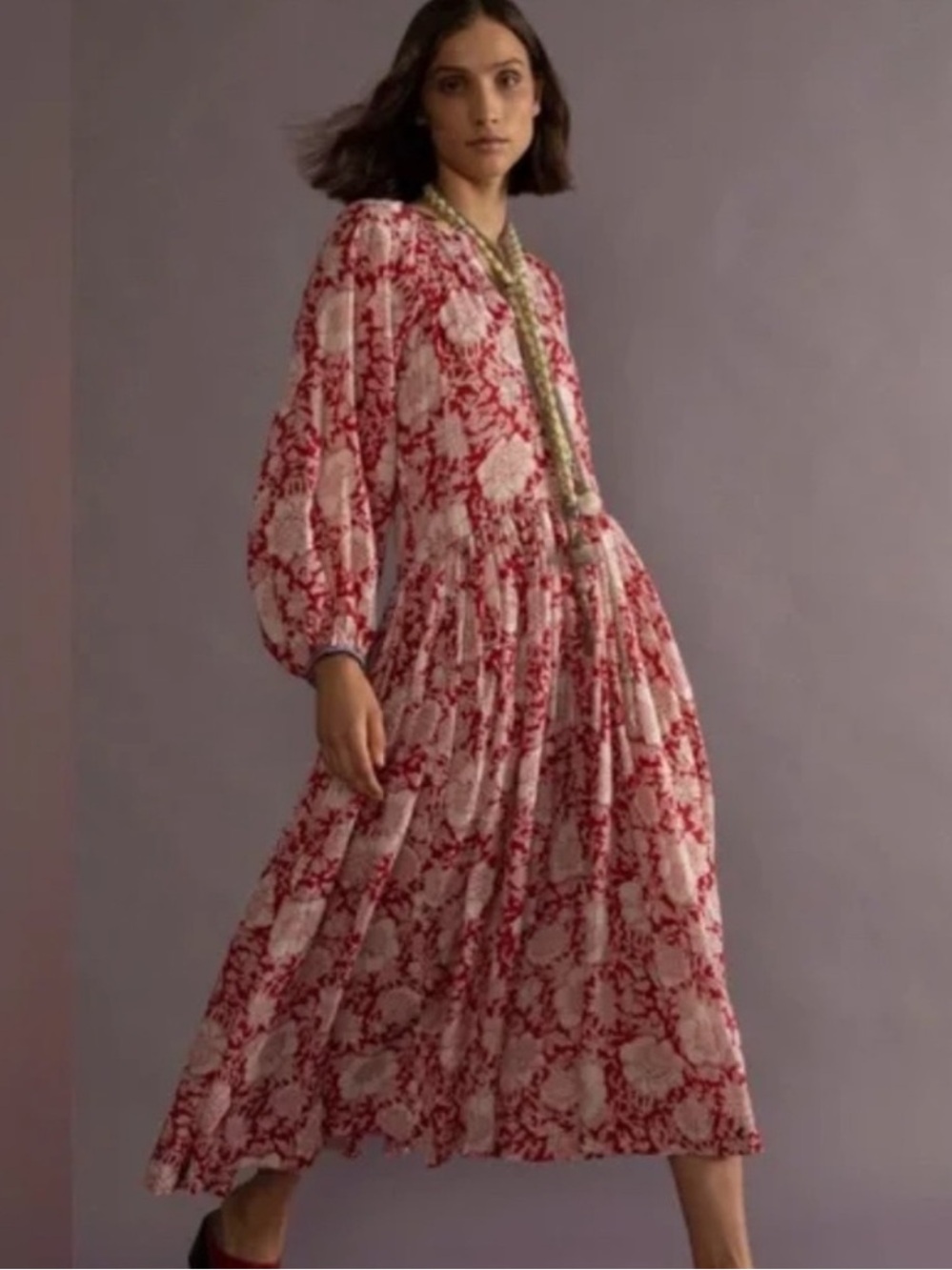 Alix Of Bohemia Red and Cream Floral Midi Dress